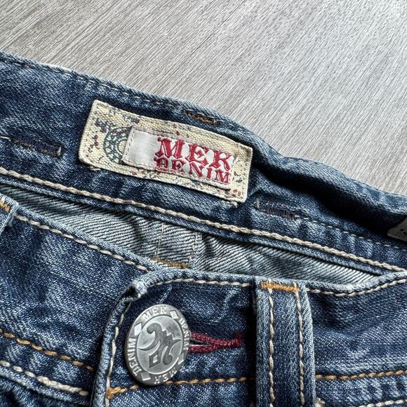 MEK Denim Women's Cut Off Jean Shorts 30" W Y2K Raw Hem Blue Wash - Picture 3 of 6